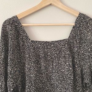 Black specked blouse, square neck, boat neck, old navy